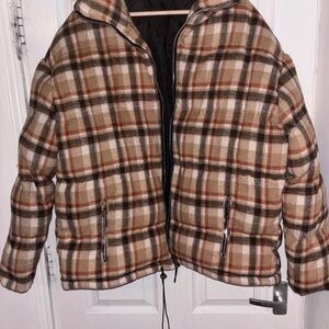 PrettyLittleThing Plaid Jacket - Brown and Cream